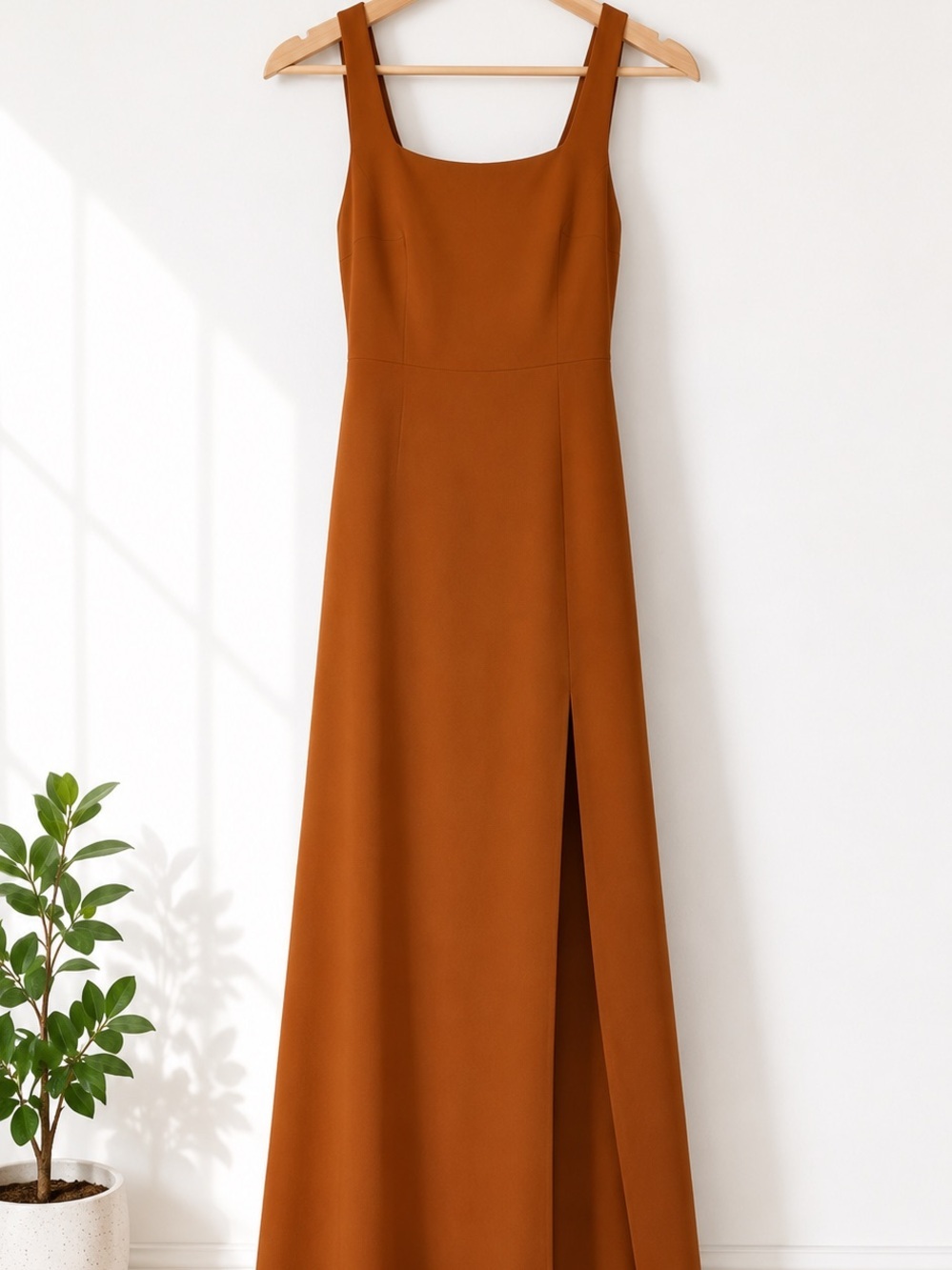 Sleeveless Square Neck Evening Dress in Rust